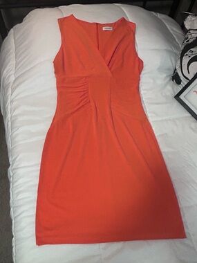 Calvin Klein Bright Orange Sleeveless V-Neck Midi Dress
